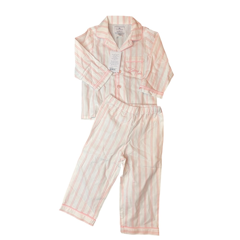 Petite Plume x The Colony Hotel Pink White Stripe Pajama Set Kids 2 SCOPJPW102